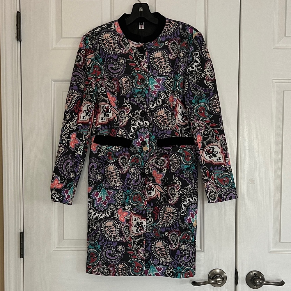 Paisley Vibrant Multicolor Blazer W/ Black Velvet Details in Collar and Pockets